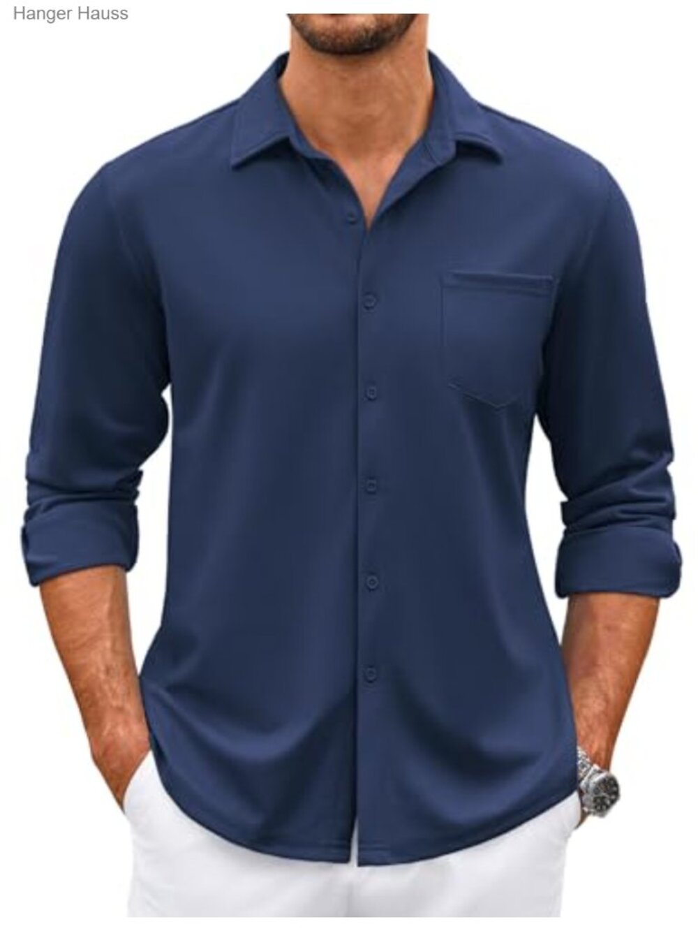 Men's Wrinkle Free Long Sleeve Button Down Shirt Casual Stretch Office Business